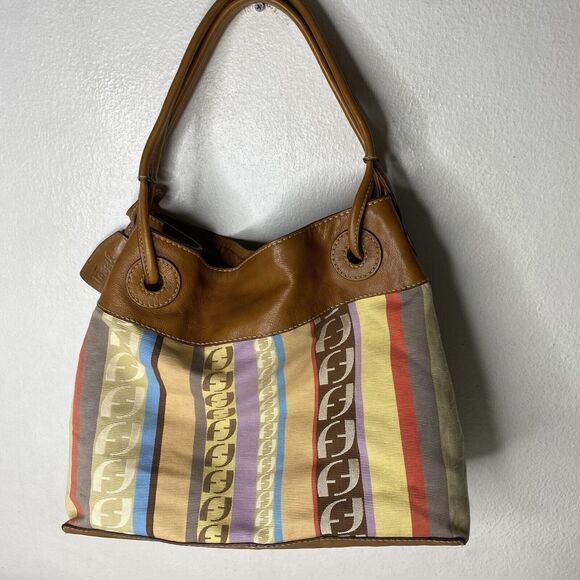 Fossil Logo Leather And Fabric Shoulder Tote Bag Purse Key‎ Multicolor Y2K - Picture 4 of 14